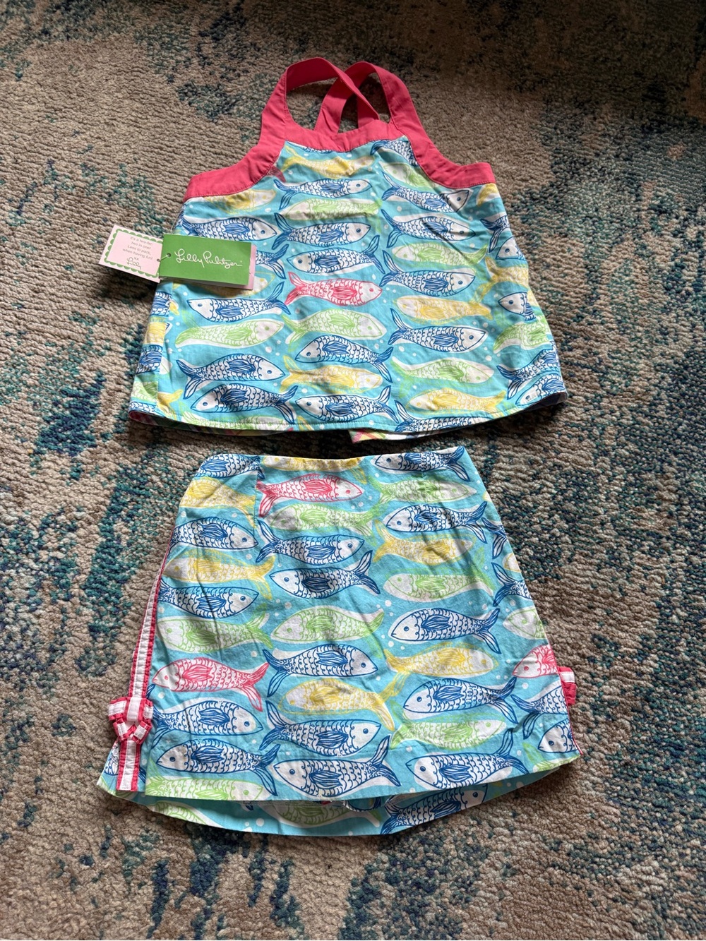 Lilly Pulitzer Girls Fish Print Tank & Skort Set - Pink, Blue, Green, Yellow
